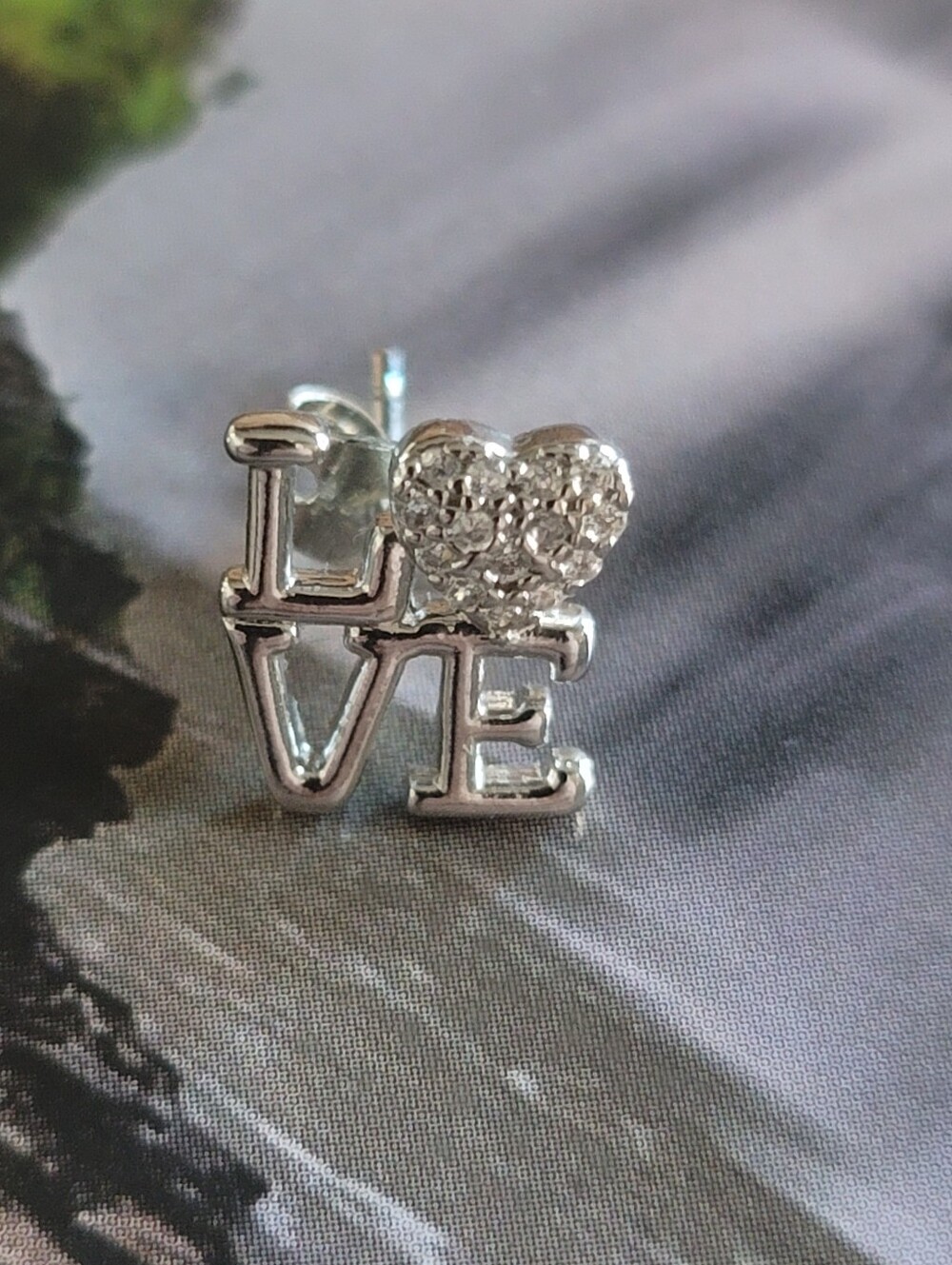 LOVE Heart Stud Earring in Silver with Crystal Accent